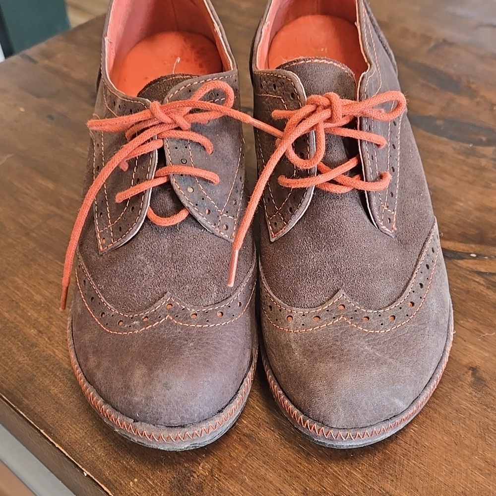 Jambu Seattle Wingtip Heeled Leather Suede Oxford Peach Brown Womens Size 7 - Picture 4 of 7